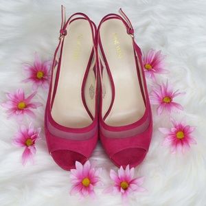 Nine West Pink Suede Open Toe Platform Heels